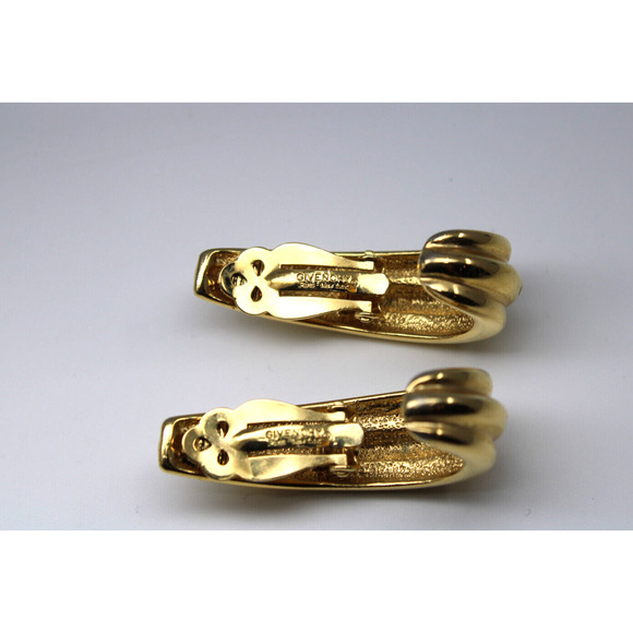 B0 Auth GIVENCHY Vintage Signed Goldtone Shrimp Shaped long Clip On Earrings - Picture 4 of 4